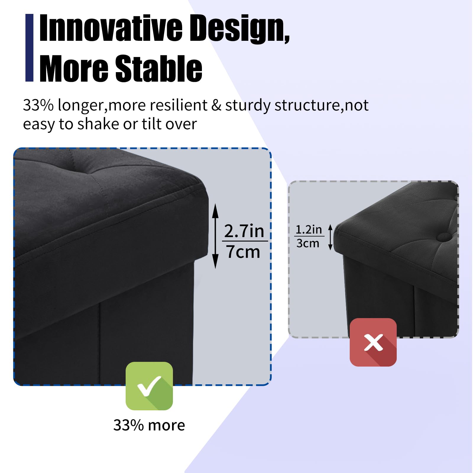 BRIAN & DANY Pouf Rangement Pliable 110x 40x 40cm, Coffre de Rangement Repose Pieds et Bout de Lit, Banc Coffre en Velours avec Couvercle, Tabouret pour Salon Chambre Entrée, Noir