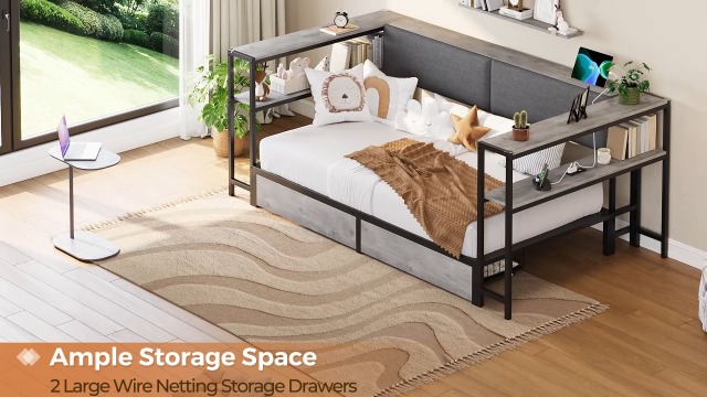 Amazon.com: DICTAC Corner Twin Bed Frame with 2 Storage Drawers