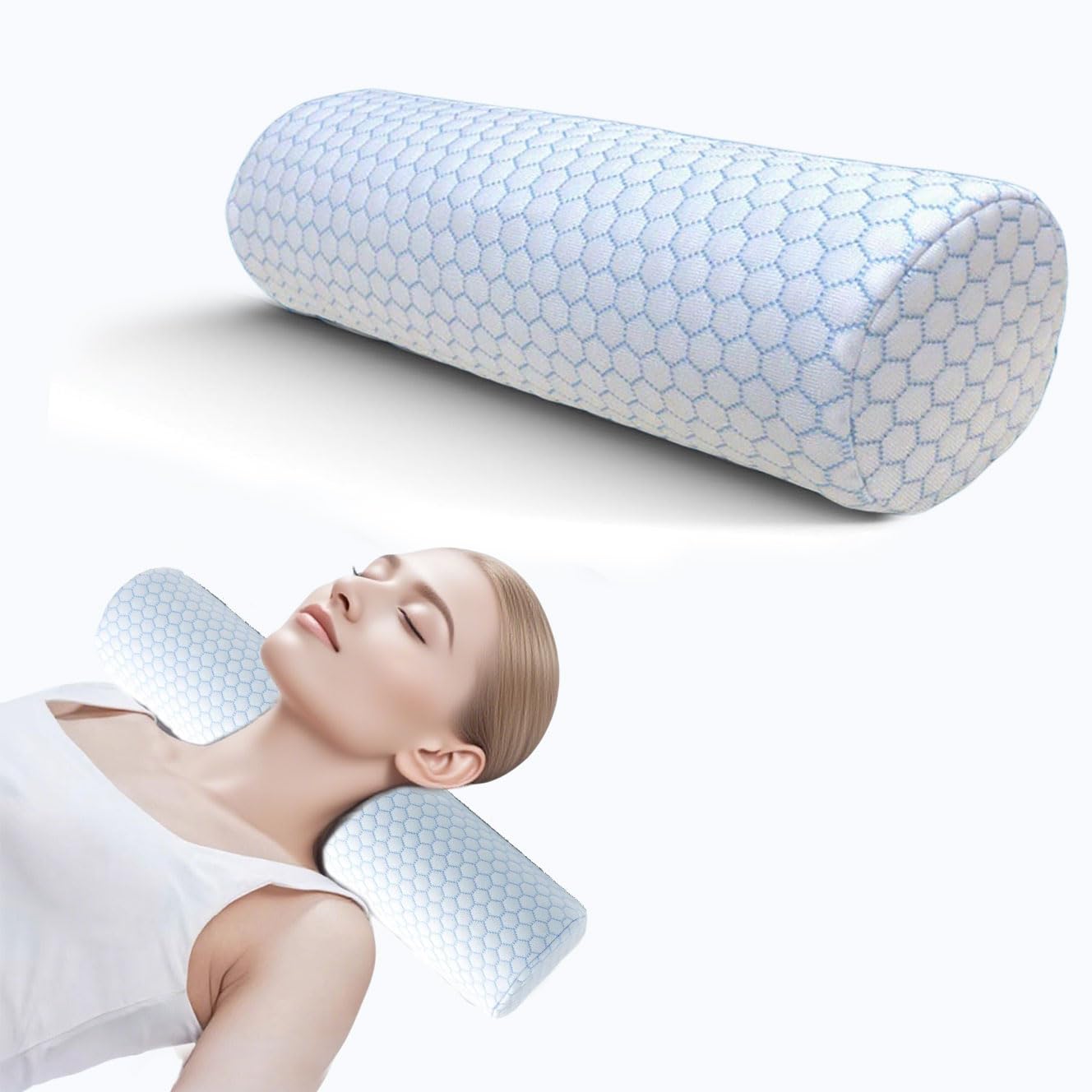 Edomi Neck Roll Pillow for Sleeping - Cooling Yoga Cervical Cylinder with Washable Cover Memory Foam Support for
