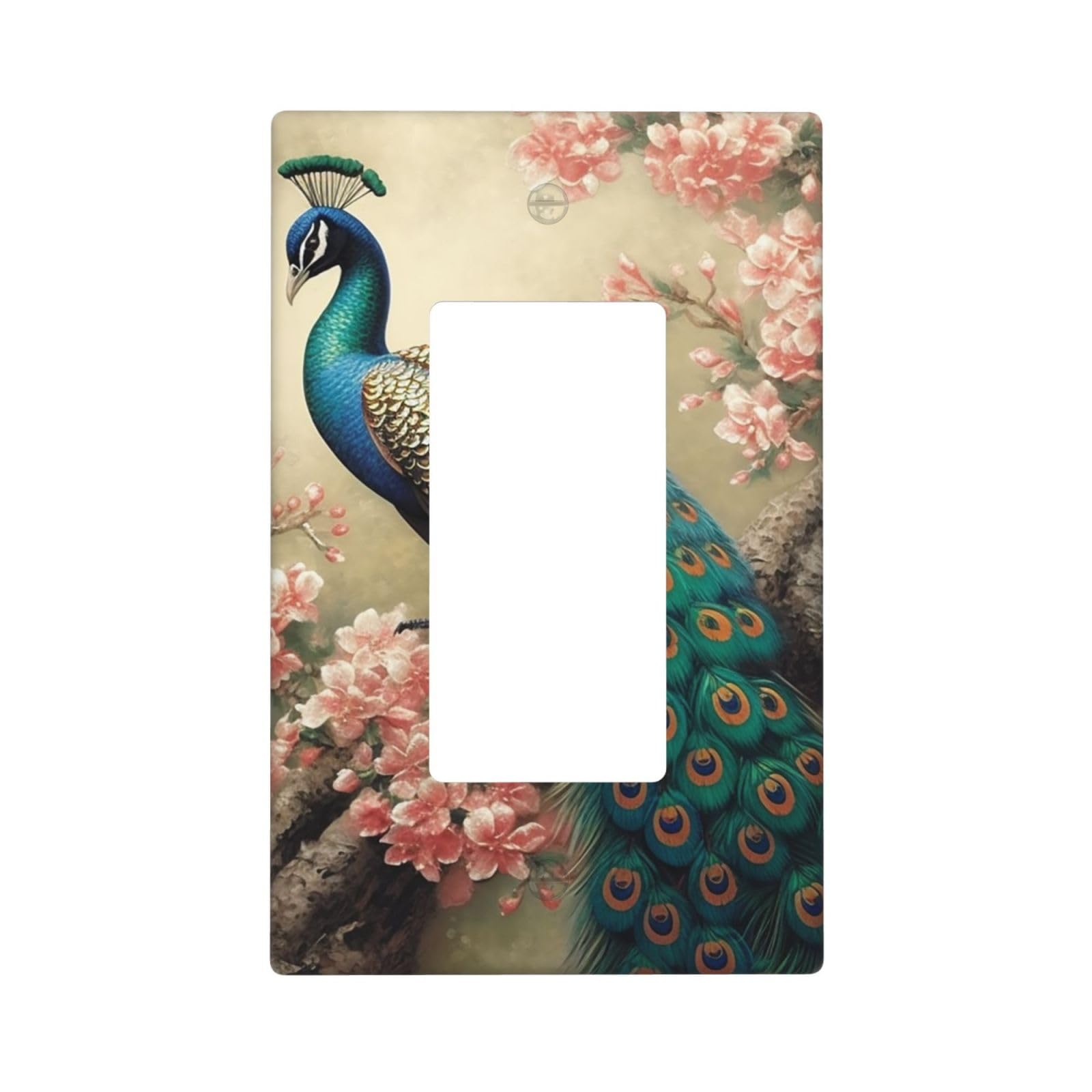 Oriental Peacock Wall Plate Cover 1 Gang Light Switch Cover Decorative Single Duplex Wall Plates Standard Size Decorator Blank Electrical Switch Plate Cover for Electrical Outlets