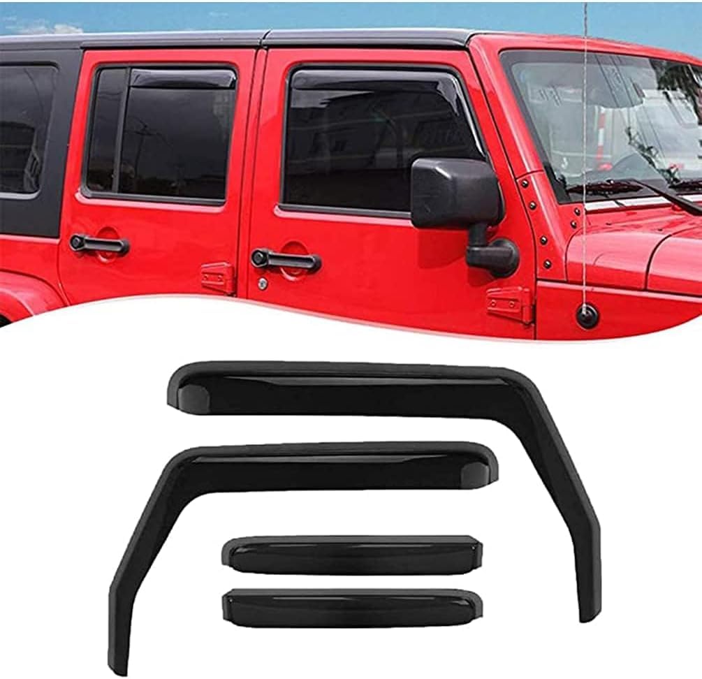 PANXUC Car Wind Deflectors for Jeep Wrangler JK Unlimited 2007-2017, Side Window Wind Rain Deflector Window Visor Sun Rain Guard Smoke Guards