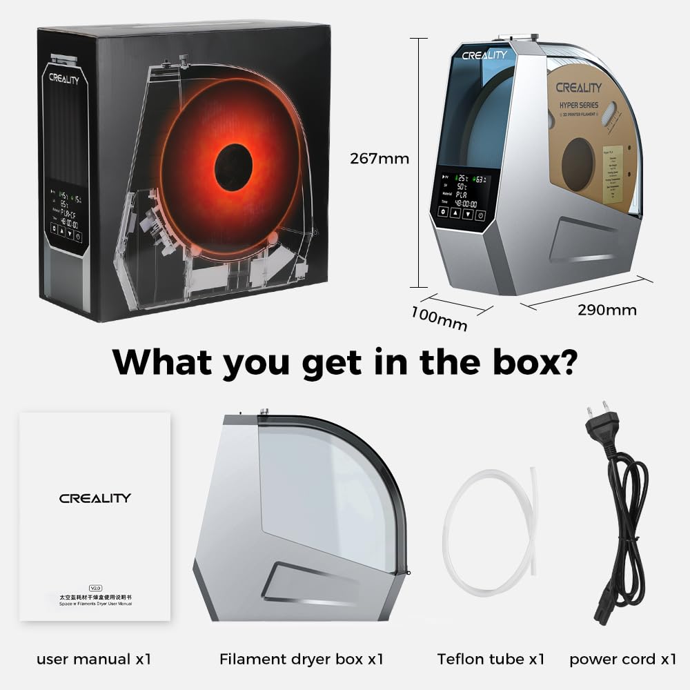 Oficial Creality Space Pi Secador de Filamento, Caja Secadora Para Impresoras 3D, Almacena y Deshidrata Bobinas de 1 Kg, Control de un Solo Botón Compatible Con PLA, PETG, ABS, TPU y Nailon