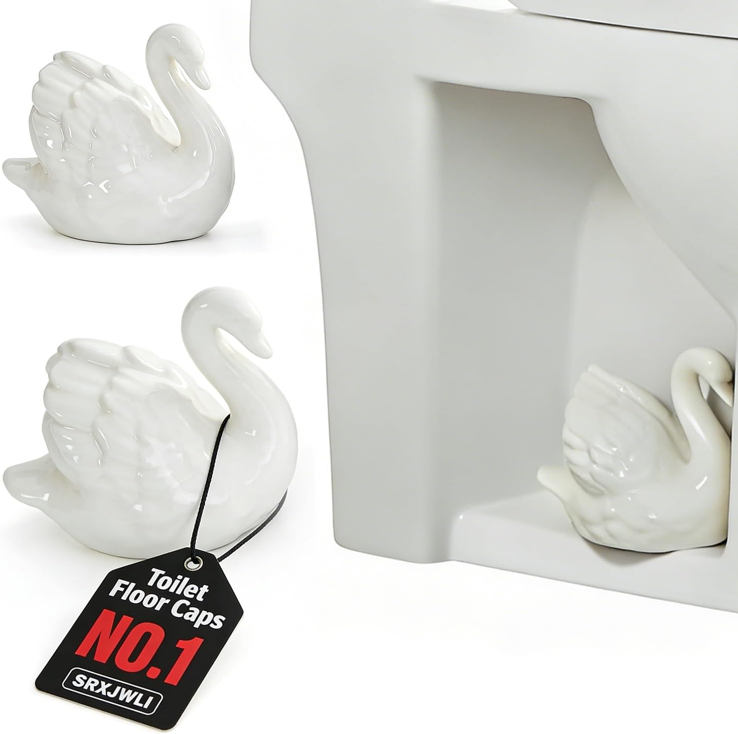 Ceramic Swan Toilet Bolt Covers Decorative Caps to Hide Rusty Bolts, Adorable Swan Bathroom Decor Accessories for Polished Look, Universal Toilet Screw Cover Caps Fit Most Standard Toilets(2*White)
