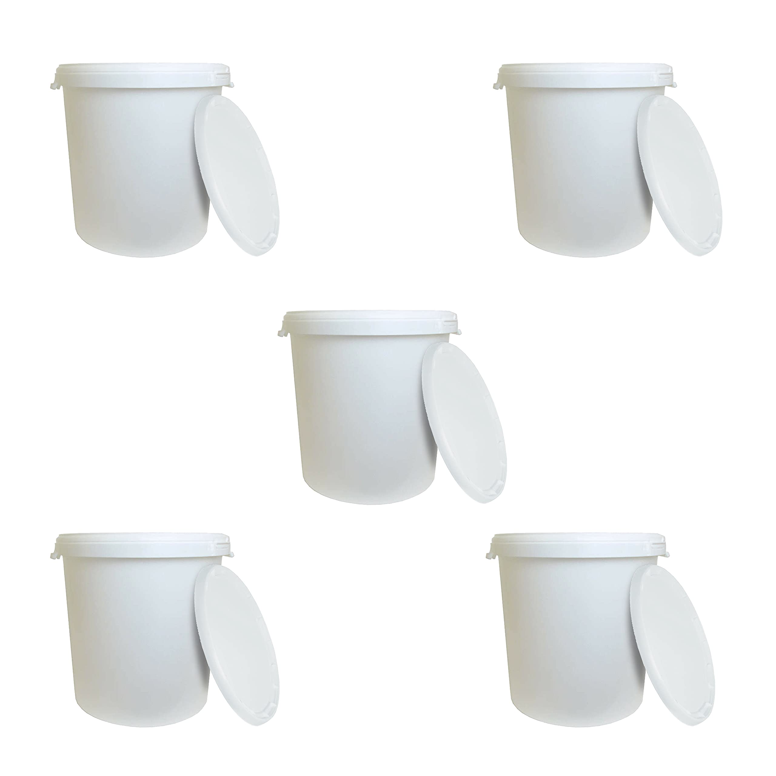 M1SS (Set of 5) 25L Litre White plastic Bucket with Resealable Tamper Evident Lid For Food Storage inside, ideal for Home Brew, Fermentation, Bait Buckets, Mixing Cement, plasters