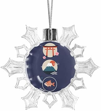 Blue Japanese Decorations Indoor Outdoor for Home Office Classroom, Harmony Cherry Mount Fuji Cartoon Wave Fish Hanging Snowflake Ornaments Halloween Thanksgiving Xmas Tree Party Decor