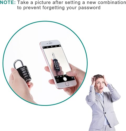 Miniatura 7 de ZHEGE - Candado de combinación de 4 dígitos para exteriores, casillero de escuela y gimnasio (negro)