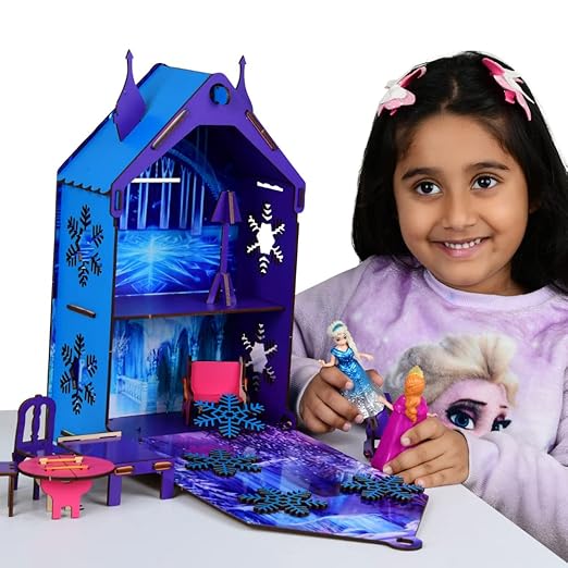 FunBrigade Wooden Frozen Theme Doll House for Girls Colorful Frozen Dollhouse with Furniture