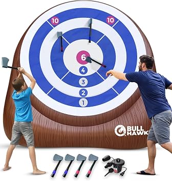Swooc Games - Bull HawkerTM | Giant Axe Darts with 15+ Games | Axe Throwing Game for Backyard with Air Pump | Large Outdoor Games for Adults and Family | Party Carnival Game | Throwing Yard Fun