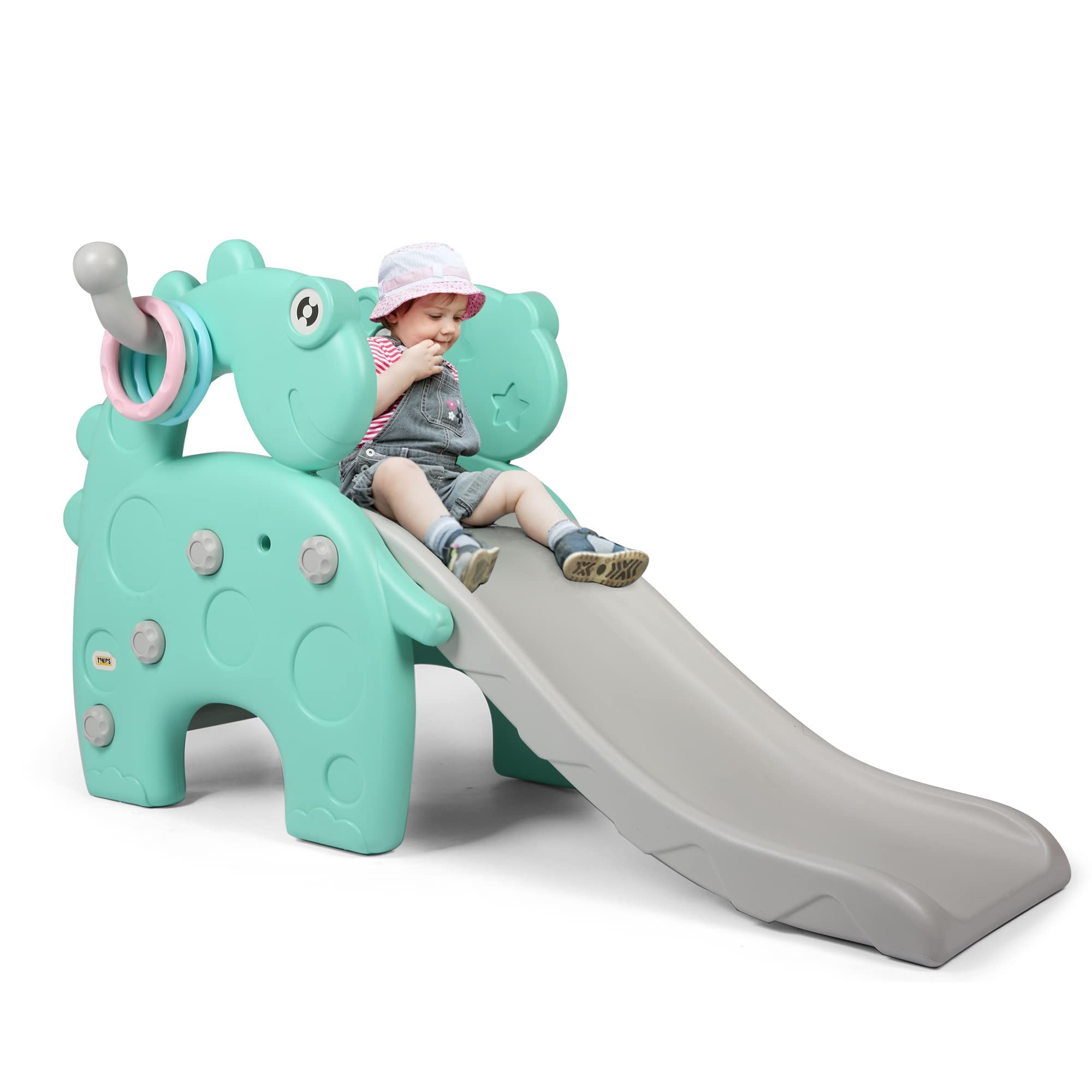 COLOR TREE Toddlers Slide and Climber Set - Kids Playground Climber Freestanding Slide Playset with Basketball Hoop Play Combination for Baby Boys Girls, Green