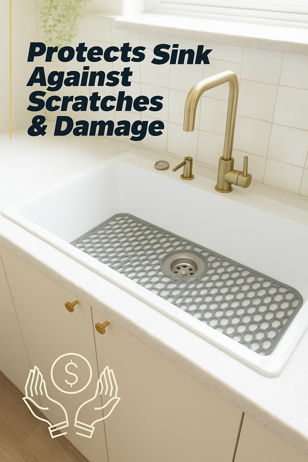 Sink Protectors for Kitchen Sink, Grey Non-slip Sink Protectors Grid for Kitchen Sink, Drying Mats for Kitchen, (28.6''x 14.52'')