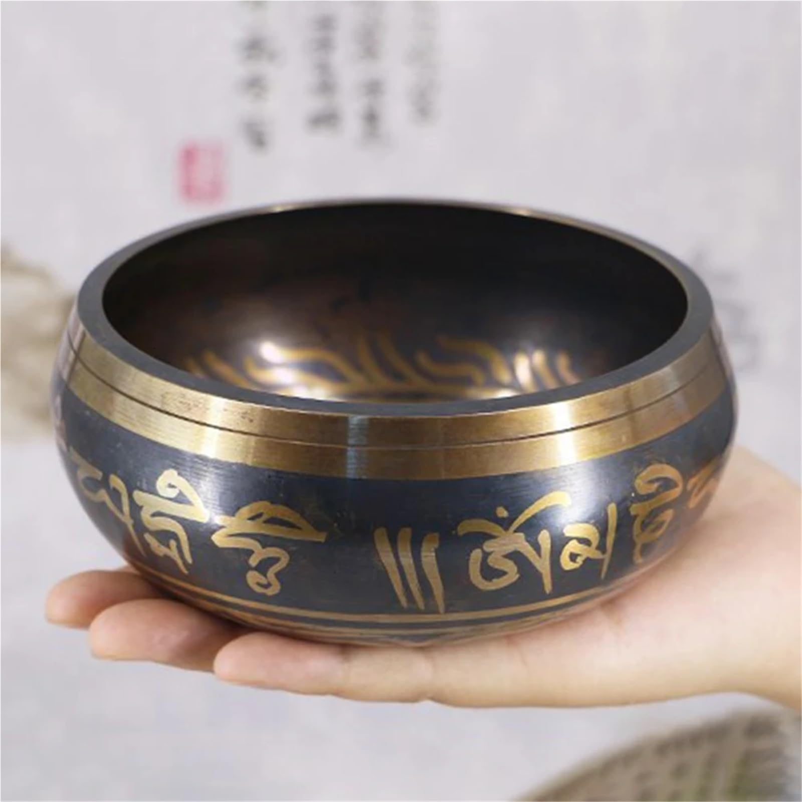 Set di campane tibetane Campana tibetana con percussione, fatta a mano, Buddha, yoga, meditazione, suono, guarigione, ciotola in rame(9.5cm)