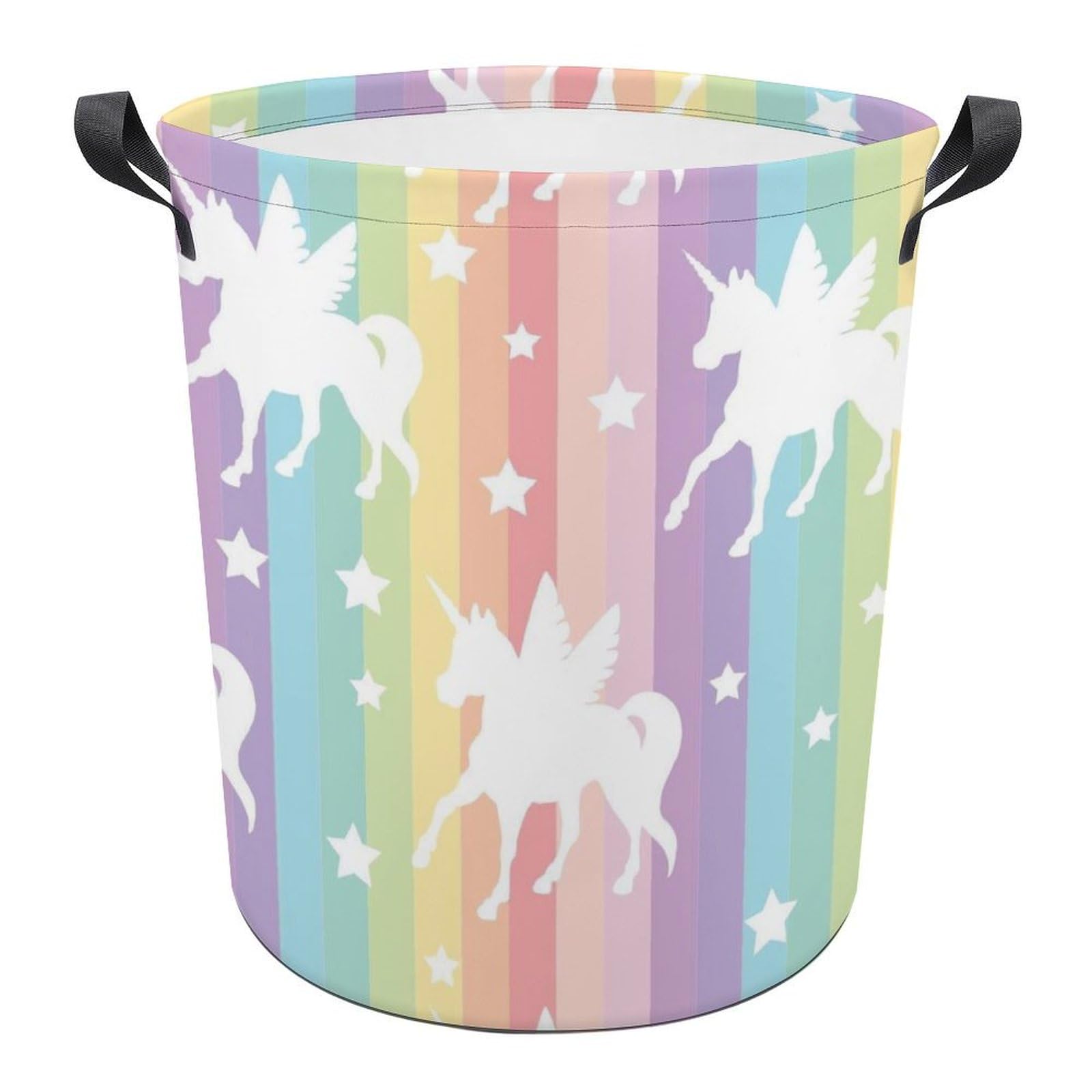 Jzemdybill As Shown Laundry Hamper, Unicorn Pattern Rainbow Laundry Basket, Washing Basket With Handle