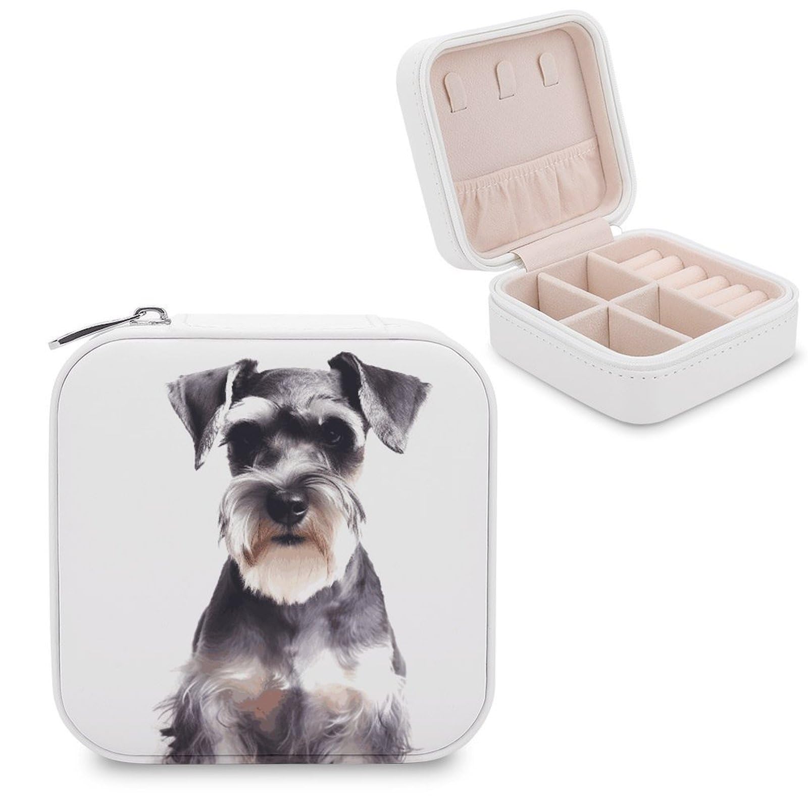 VstaDank Well Behaved Schnauzer Jewelry Box Beautiful Portable Ring Boxes Cute Large-Capacity Jewelry Case Jewelry Organizer for Mothers Gifts for Earrings Rings Hand Bracelet