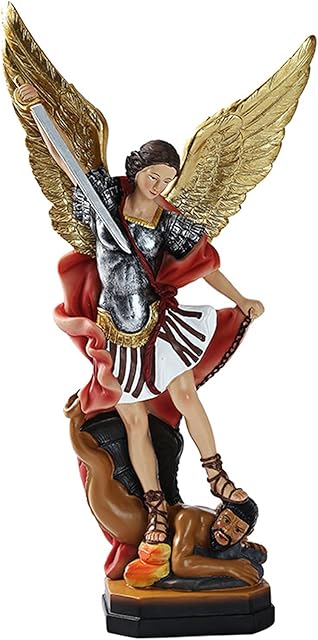XDJ Religious Archangel St Michael Slaying Demon Statue,Resin Michael Peace And Justice Figurine Collectible,Catholic Angel,For Home Office Decorations Gift