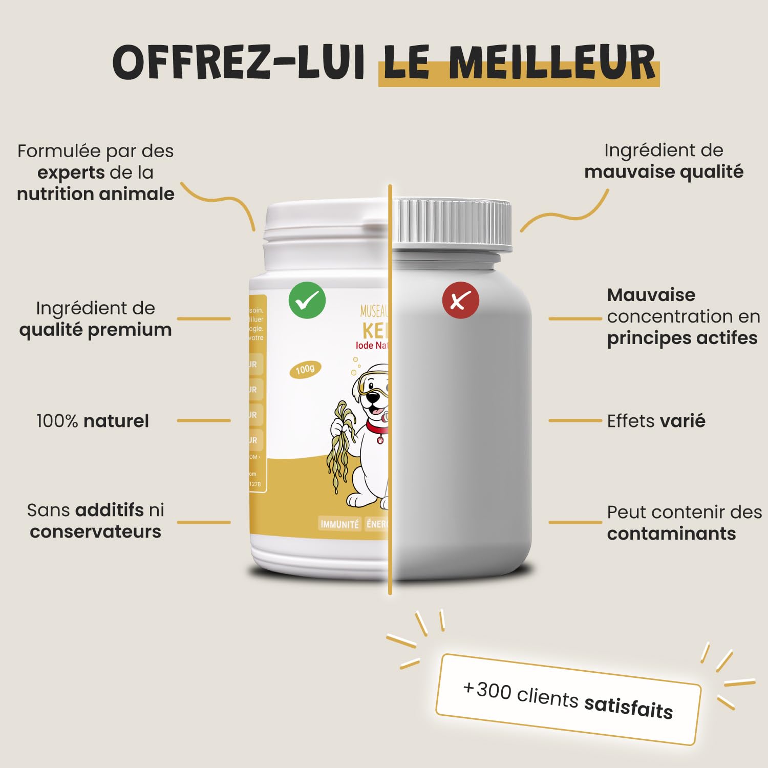 Kelp en Poudre pour Chien et Chat - Complément Alimentaire 100% Naturel - Riche Iode et en Minéraux - Boost Les Défenses Immunitaire - Soutien la Thyroïde - 100g