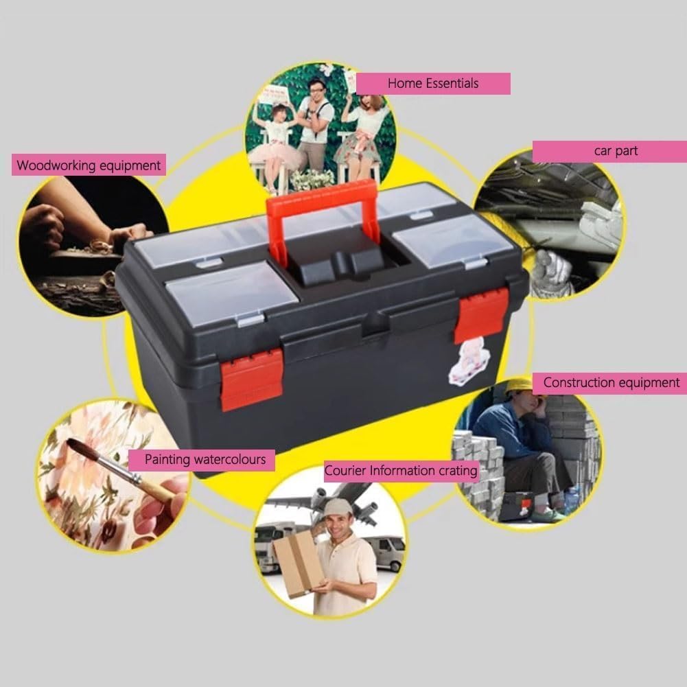 Storage Toolbox, Tool Box, With Removable Carrying Tray Storage Box Art Tool Box Art Supply Box Large Storage Box 3 Compartment Boxes(Yellow)