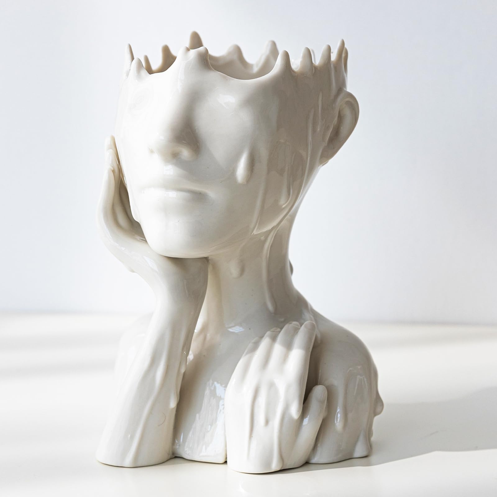 White Ceramic Face Vase for Flowers, Female Form Half Body Bust Vases, Unique Head Vase, Boho Feminist Minimalism Modern Decorative Vase for Bookshelf Office Home Decor Centerpiece for Table