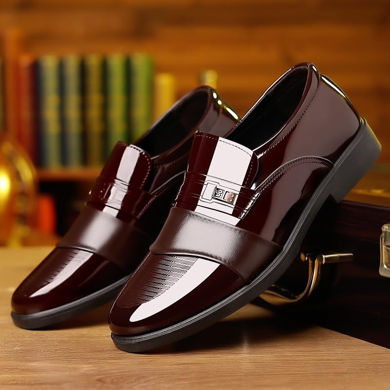 Men's Slip on Dress Loafers Leather Shoes for Men Formal Dress Wedding Flats British Style Casual Oxfords Non Slip Office Work Shoes2