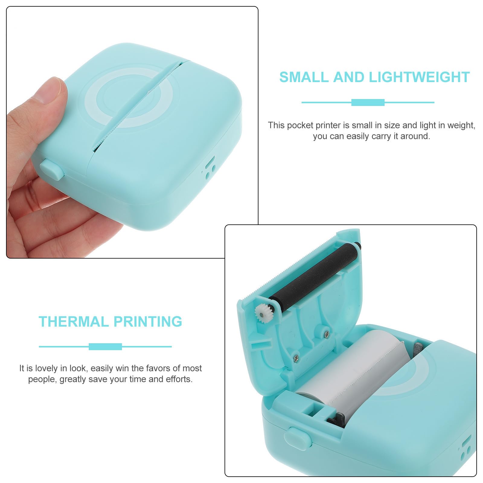 DECHOUS Impresora de Bolsillo, Impresora Fotográfica sin Tinta, 200dpi, 1000mah, 5v Micro USB, para Fotos y Recibos, Papel Térmico, Escuela y Hogar