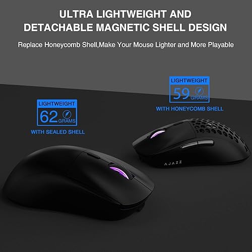 Vista 2 de AJAZZ Ratón inalámbrico para juegos AJ199, 59G Ultra Lightwieght-Huanuo Micro Switch-26K PAW3395 Sensor-40 horas de duración de la batería