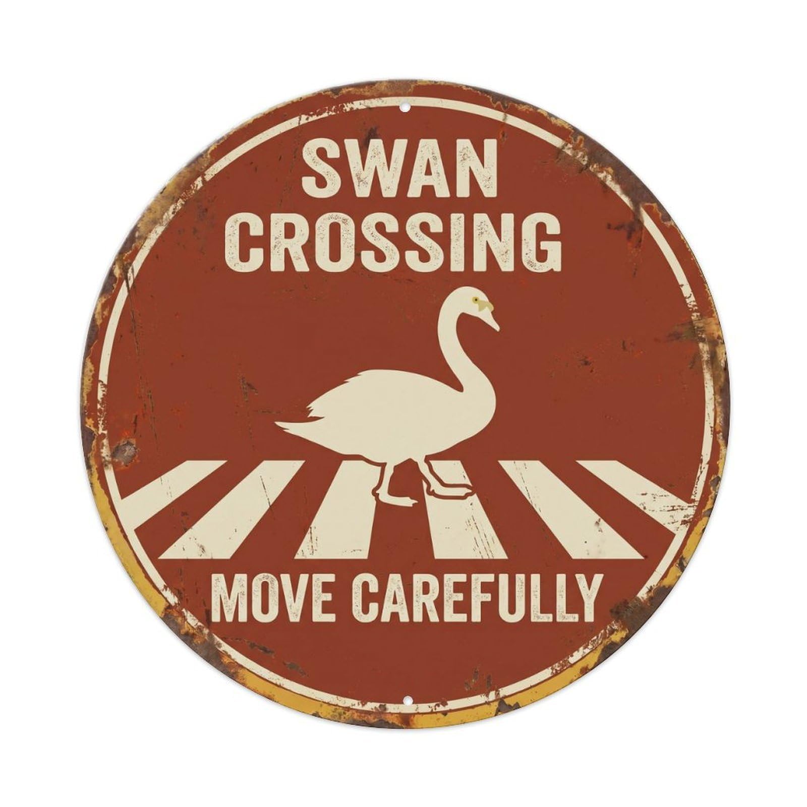 Metal Tin Sign Swan Crossing Move Carefully Heritage