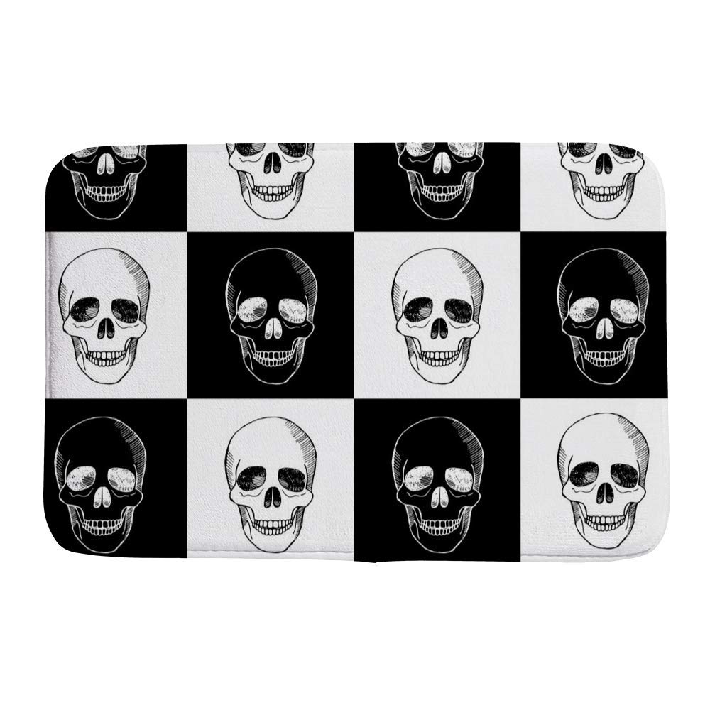 Tapis de bain antidérapant motif crânes noir et blanc grand format 91 x 61 cm