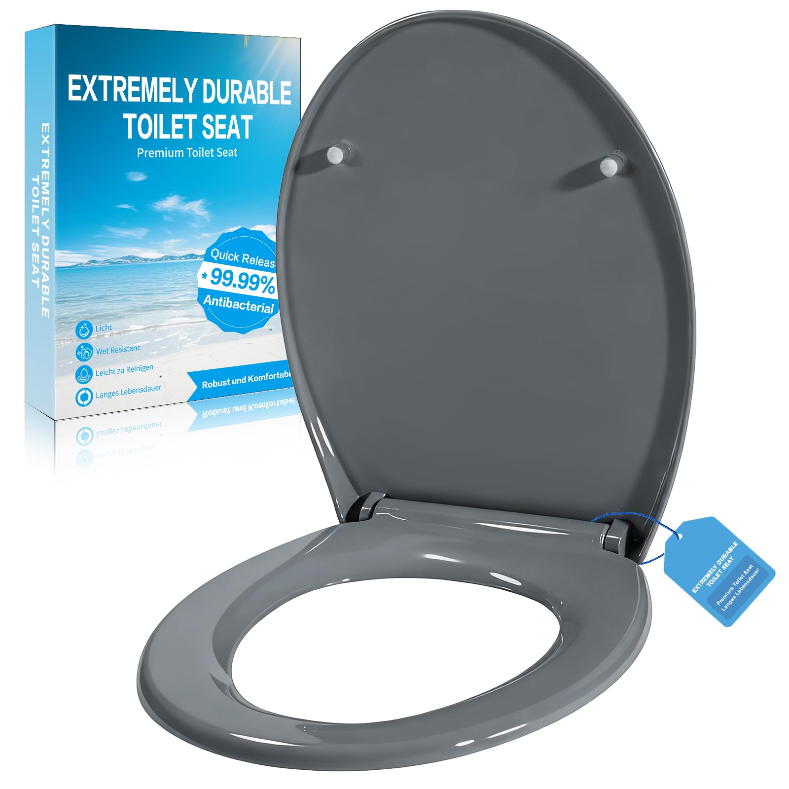 Premium Thermoplastic Family Toilet Seat Hard-Wearing Seat Toilet Quick Release Function and Soft Close-Easy Assembly Toilet Lid Made of Upgradeplast Toilet Seat,Antibacterial,up to 150 kg