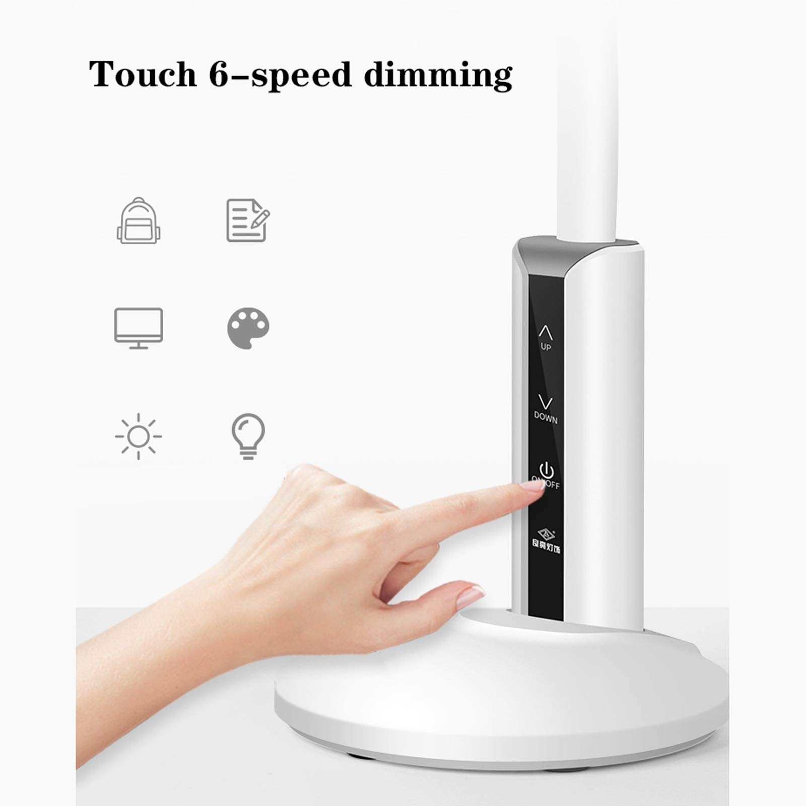 Lampada da Scrivania Lampada da tavolo a LED, lampada da ufficio dimmerabile con porta di ricarica USB Controllo tattile a 6 velocità lampada di lettura di dimming a 6 velocità, luce bianca calda Lamp