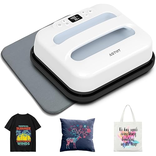 AST&T Heat Press Machine 12" x 10" Portable & Easy Heat Press for for T-Shirts, Pillows, Tote Bags & More White (Heat Press+Mat)