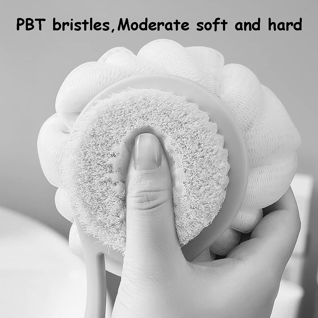 Cepillo para el Cuerpo Exfoliante Cepillo para la Espalda con Bola de baño de cerdas de Doble Cara para el hogar, Cepillo para el Cuerpo con cerdas Suaves PBT y Mango de PP Antideslizante,