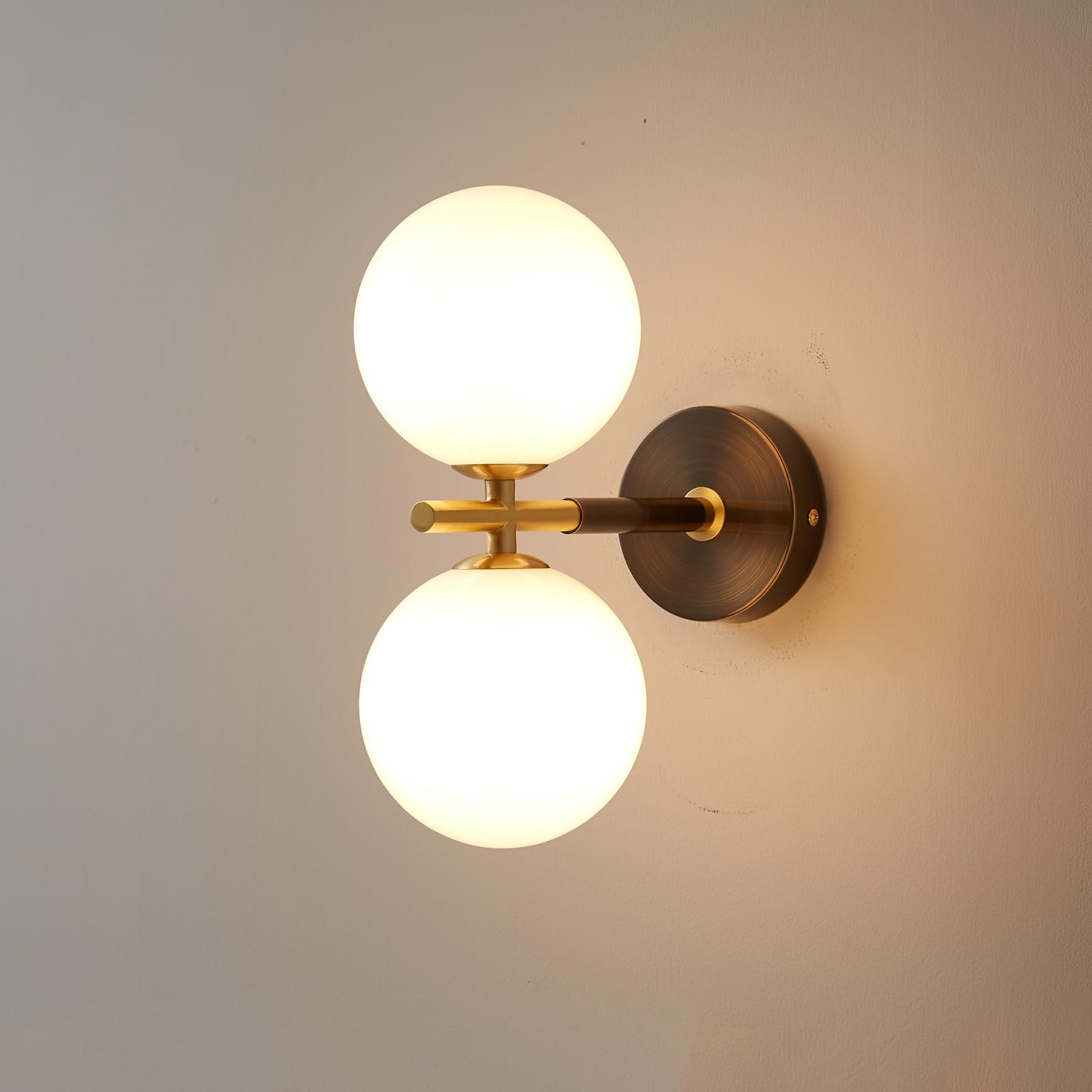 HUAYUSEDF Modern Luxury Wall sconces Brass American Household lamp Glass Spherical lampshade, Suitable for bedrooms, bathrooms, Dressing Tables, Reading Rooms, corridors (C 1 Light)(A 2 Lights)