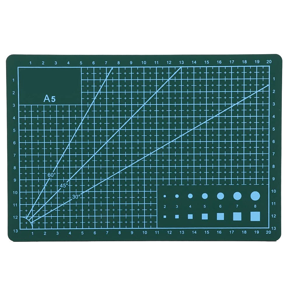 A5 Self Healing Sewing Mat 21x15cm 8.3x5.9in VC Cutting Pad Non Slip Durable Cutting Board Single Sided with Grid Desk Mat for DIY Handmade Quilting Sewing and Arts & Crafts Projects Tool (Green)
