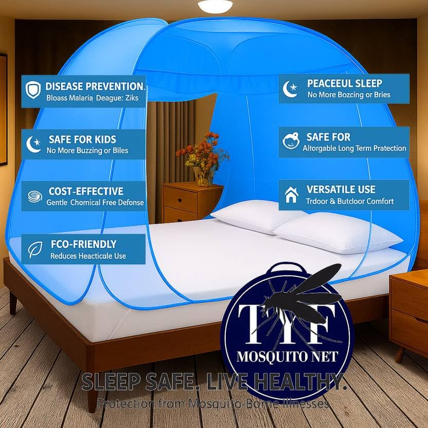 Image of TYF Mosquito Net for Bed Made with Polyester Material | Foldable Mesh Design | Lightweight and Portable Structure | Easy to Use Royal Blue (6.15 Feet X 6.15 Feet) Double Bed