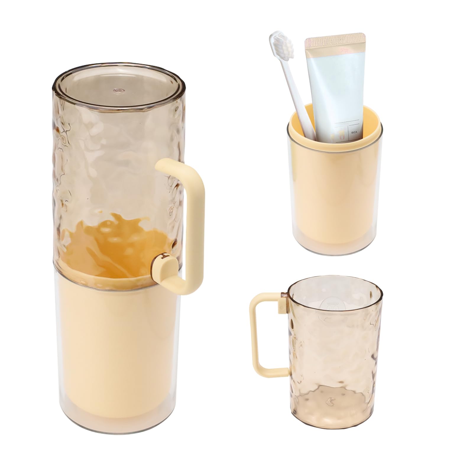 Toothpaste and Toothbrush Travel Case with Removable Handle, Covered Travel Toothbrush Holder, Portable Tooth Brush Holder Cup Containers for Trips Bathroom (Amber, Water Ripple)-image-19