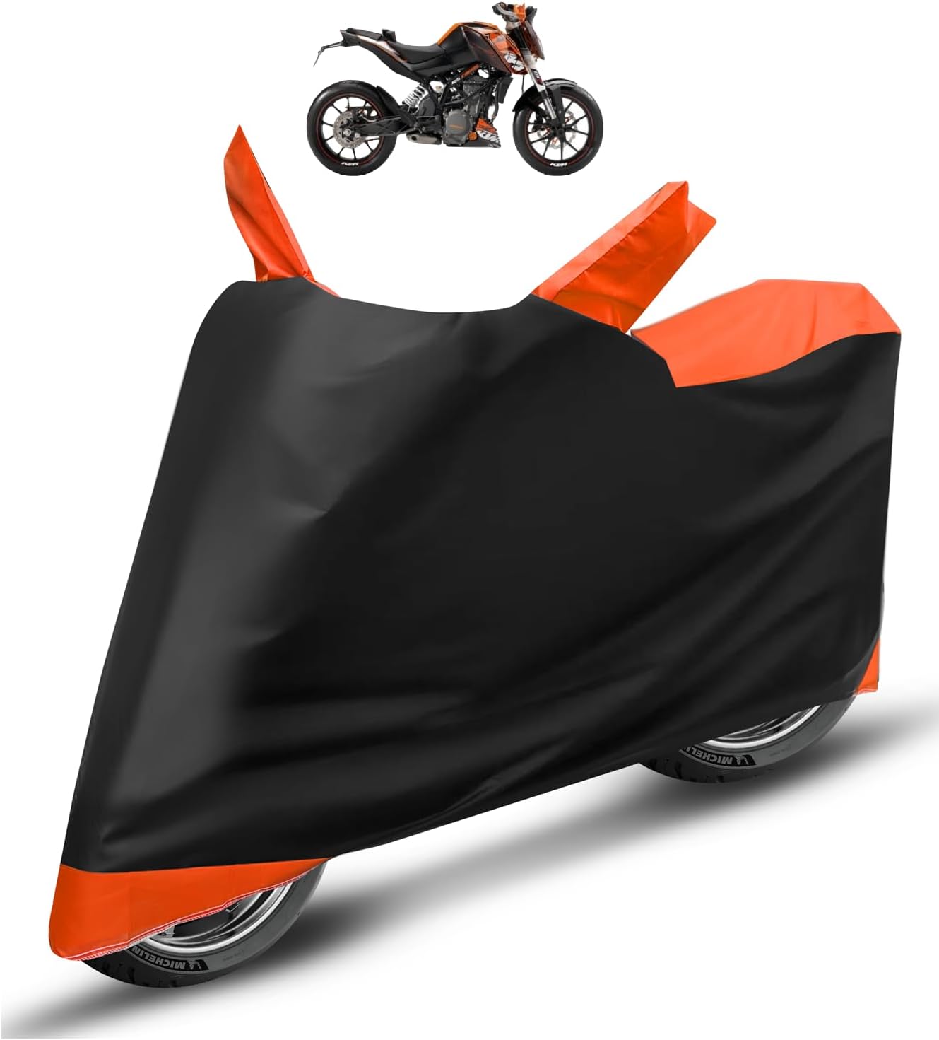 Auto Hub Water Resistant Bike Body Cover for KTM Duke 200 - Black/Orange