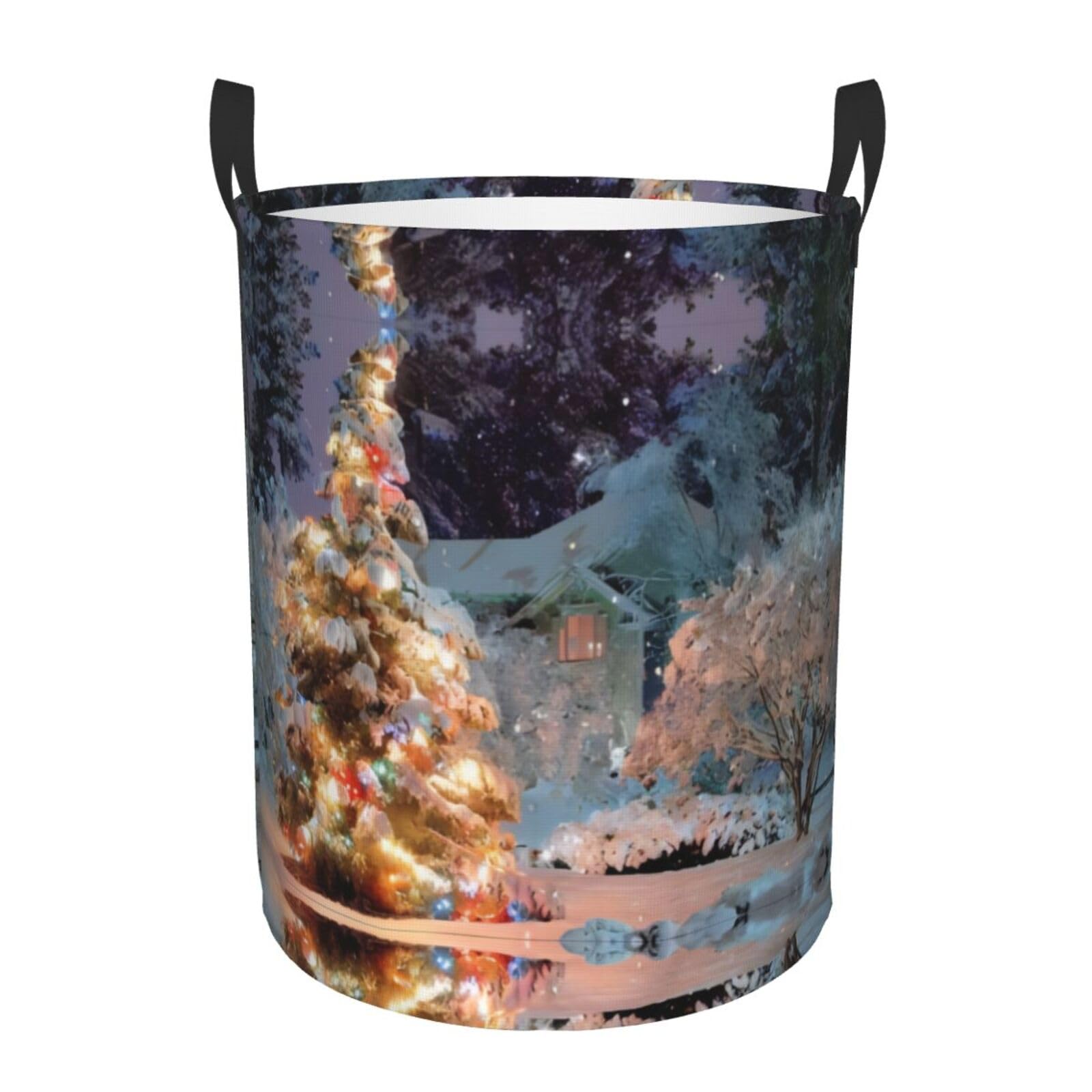 M Circular Hamper – Collapsible Christmas Tree Snow Print Laundry Basket
