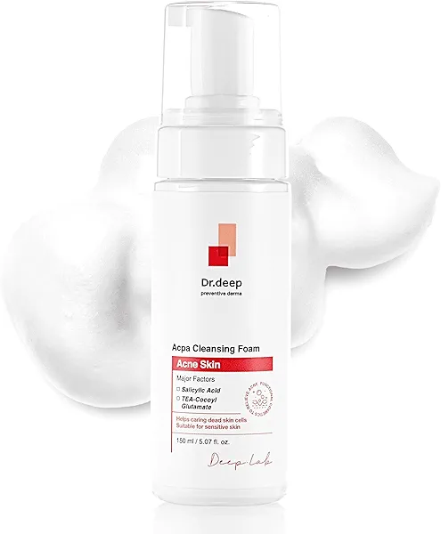 Dr.Deep Acpa Cleansing Foam - Exfoliating Cleanser with Salicylic Acid for Oily Skin, Acne Breakouts, and Clogged Pores, Non-Drying, Non-Comedogenic Formula - 5.07 fl.oz / 150ml