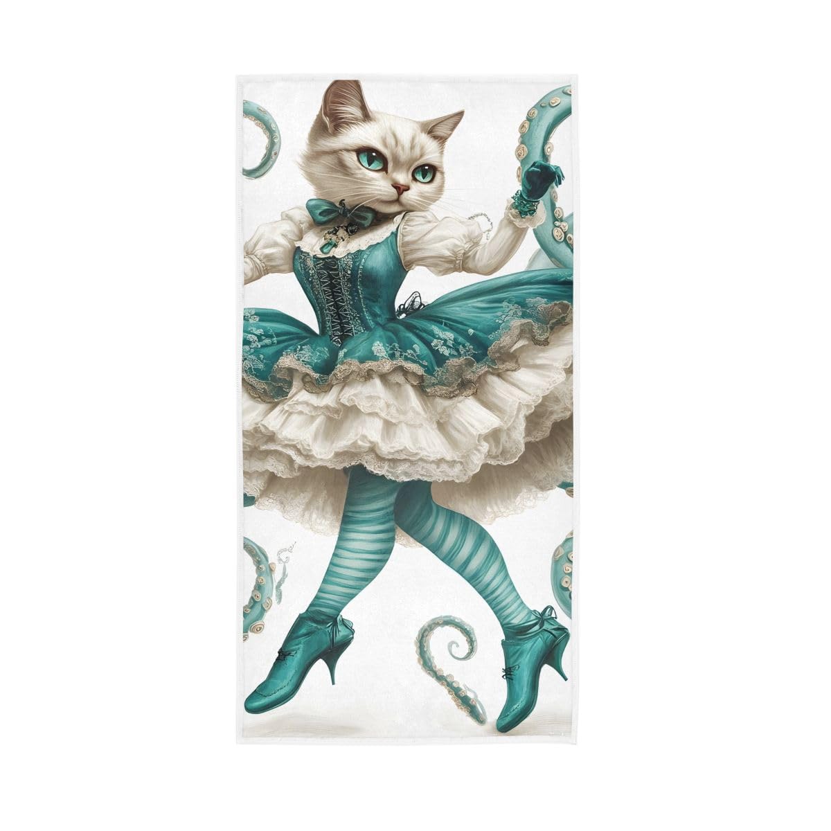 LSRCPD Cat Dancer Cartoon Hand Towel, Multipurpose Bathroom Towel for Hand, Face, Hair, Bath 15 x 30 Inches