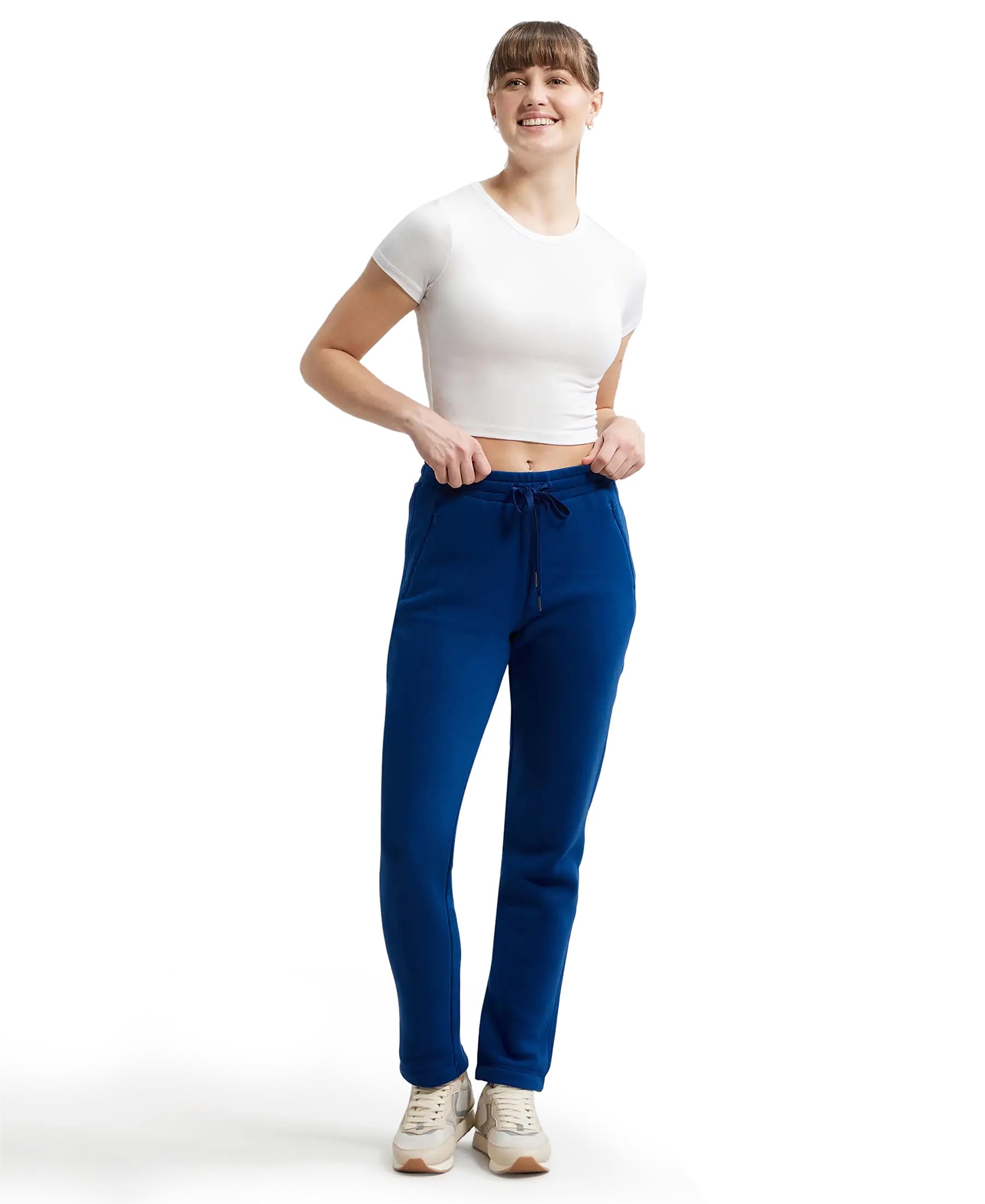 U110 Women's Super Combed Cotton Rich Fleece Fabric Relaxed Fit Trackpants with Zipper Pockets-image-27