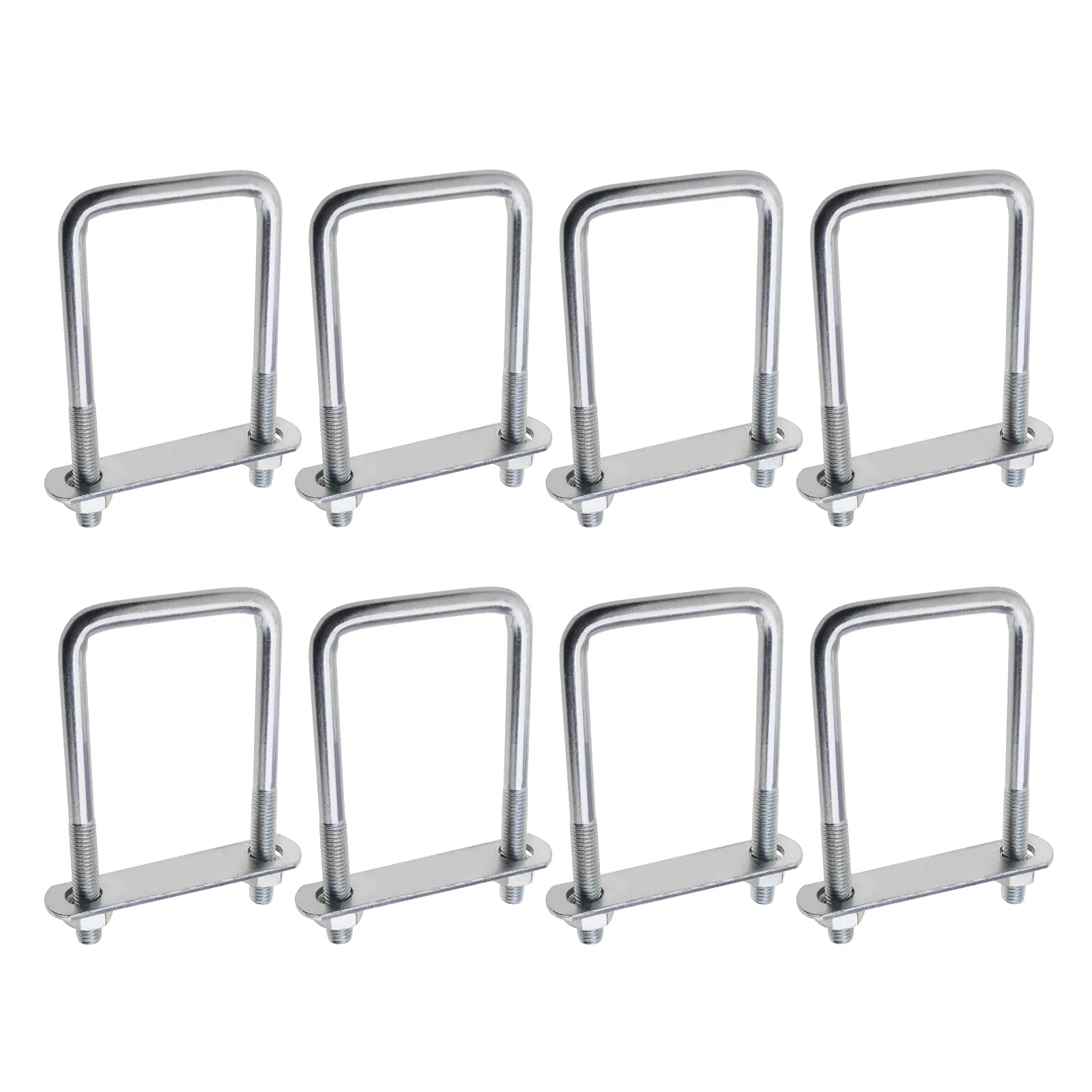 YINETTECH 8pcs Multi-Purpose Square U-Bolts with Plate and Nut Brackets Roof Trailer Bolts 20x60x120mm M10 Thread Silver