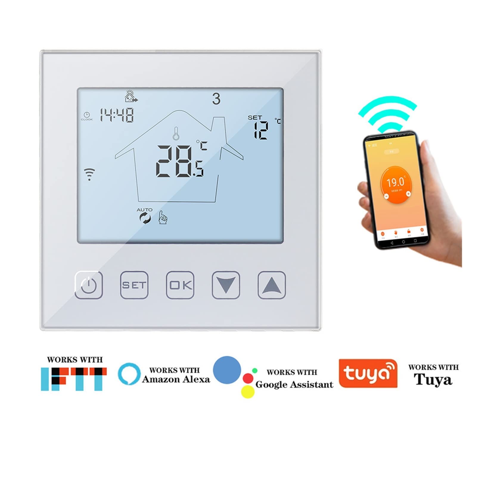 Termometro da interno igrometro digitale Regolatore di temperatura del termostato Smart WiFi for acqua/elettrico riscaldamento del pavimento acqua/lavori della caldaia del gas Con display LCD(CL60
