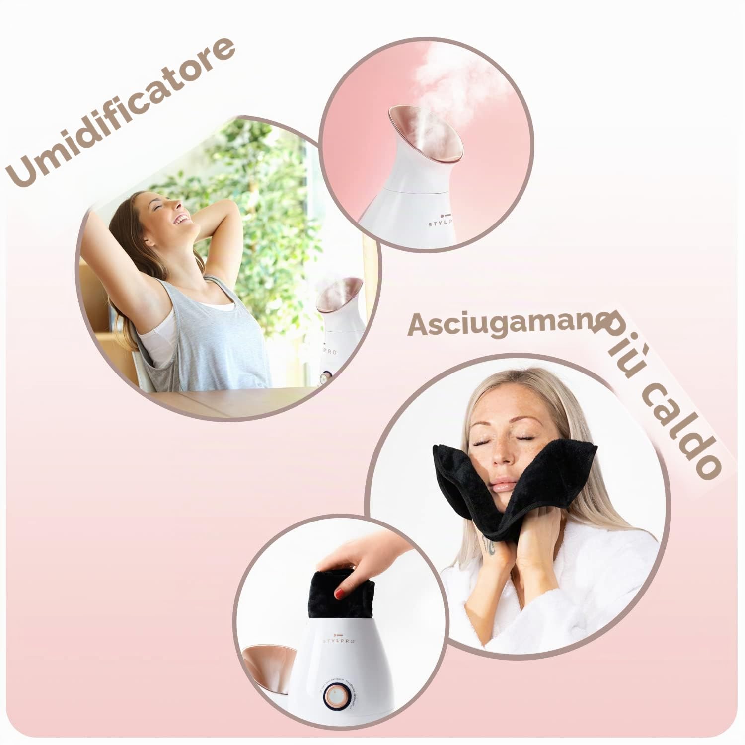 STYLPRO Vaporizzatore facciale 4 in 1, diffusore di aromaterapia, umidificatore e scaldasalviette – nebbia ionica per una pulizia profonda, spa di lusso per la casa, sblocca i pori