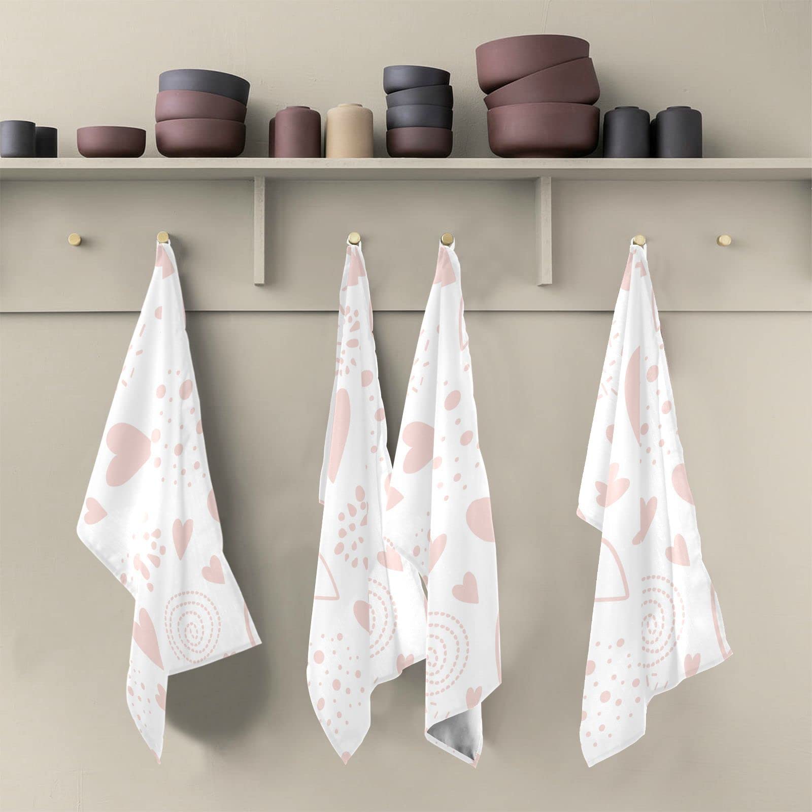 Set Di Asciugamani Da Cucina Con Cuori Rosa - Assorbenti E Multiuso 71x45 Cm - 2