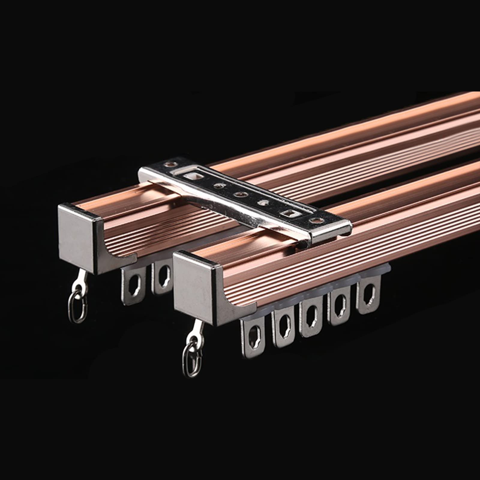 TEN-HIGH Curtain Double Tracks, Aluminium Ceiling Mounted Curtain Tracks System, Room Divider-Ceiling Curtain Track Rail for Living Room Bedroom with Roller Hooks (Rose Gold,2pc*1m)