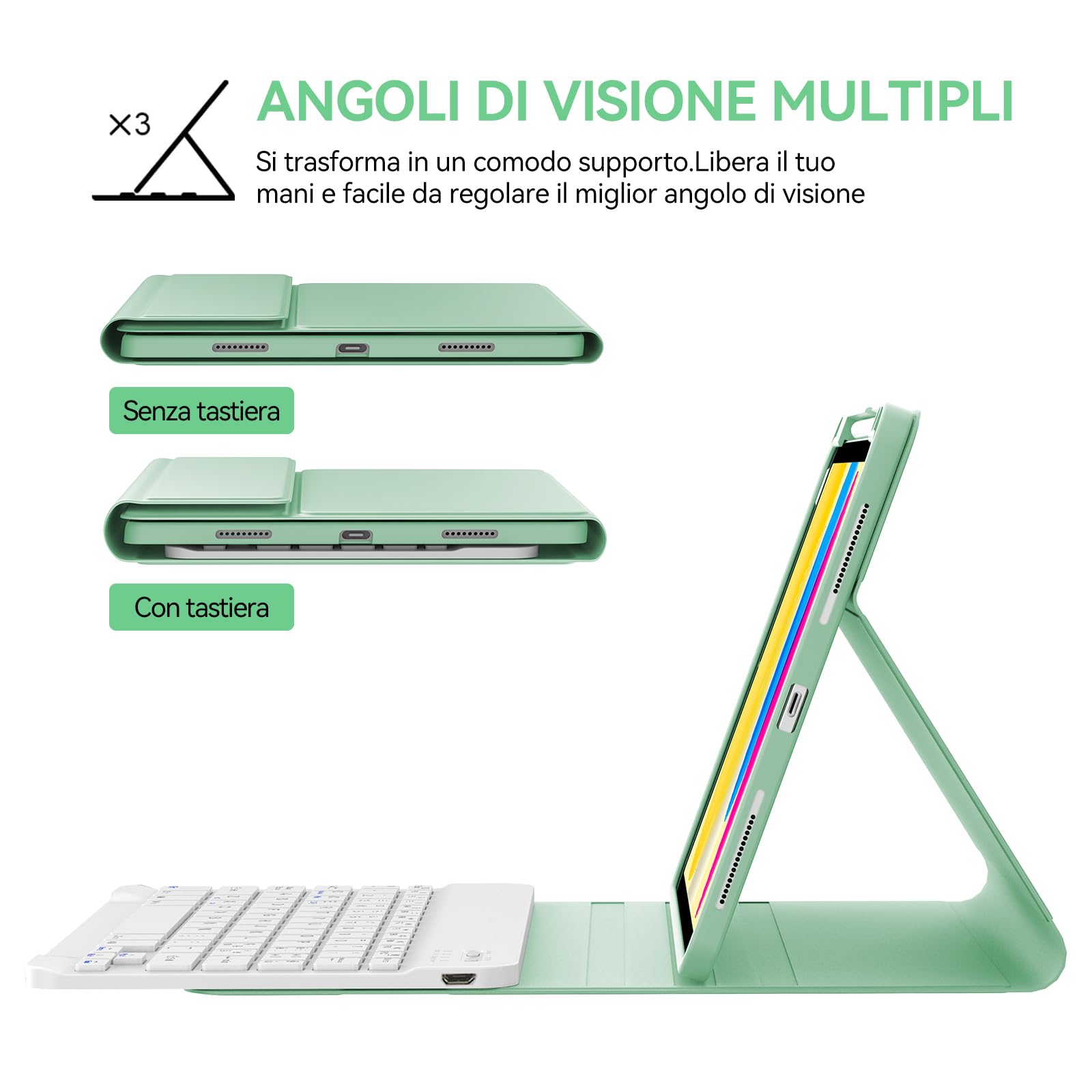 Étui Avec Clavier Bluetooth Pour IPad 11e Génération 2025 Et IPad 10 10,9" 2022 - Clavier QWERTY Italien, Léger, Portable