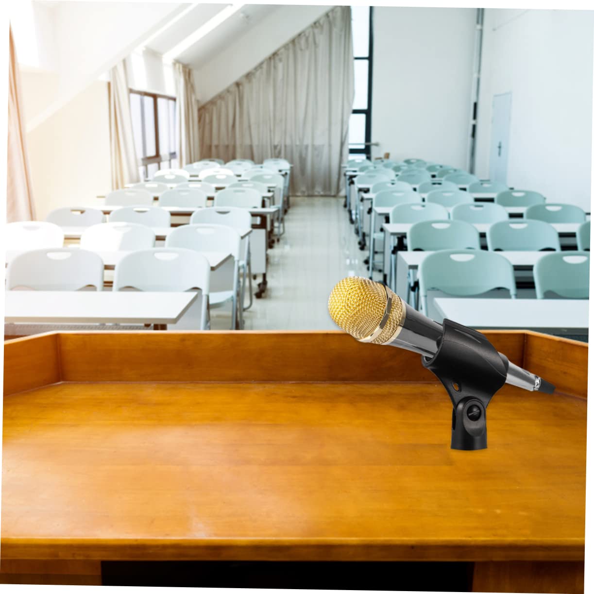5pezzi Clip per Supporto Microfono con Adattatore Supporto Microfono in Plastica Nero Clip Sicuro Antiurto per Interni Esterni per Spettacoli Palcoscenico