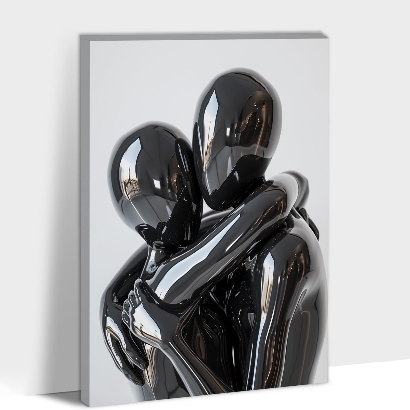 GUTTATY 3D Canvas Wall Art, 3D Art Wall Decor, Bedroom Decor for Couples, Hug Couples Paintings Picture, Black and White Posters, Abstract Figure Canvas Artwork for Living Room 18x24 Inch