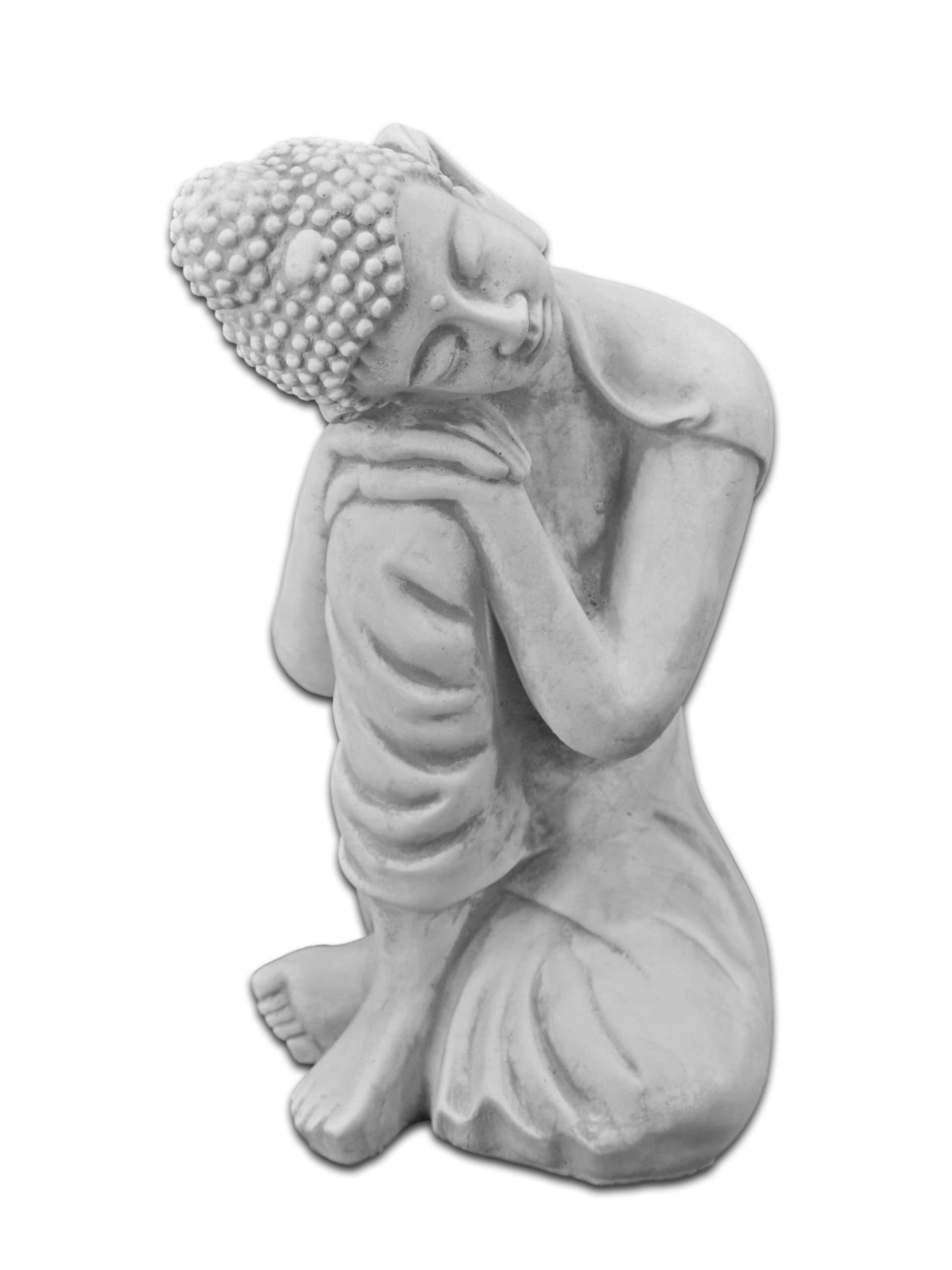 gartendekoparadies.de Kneeling Buddha, stone figure, H. 38 cm, 13 kg, gray, frost-proof made of cast stone for outdoor use