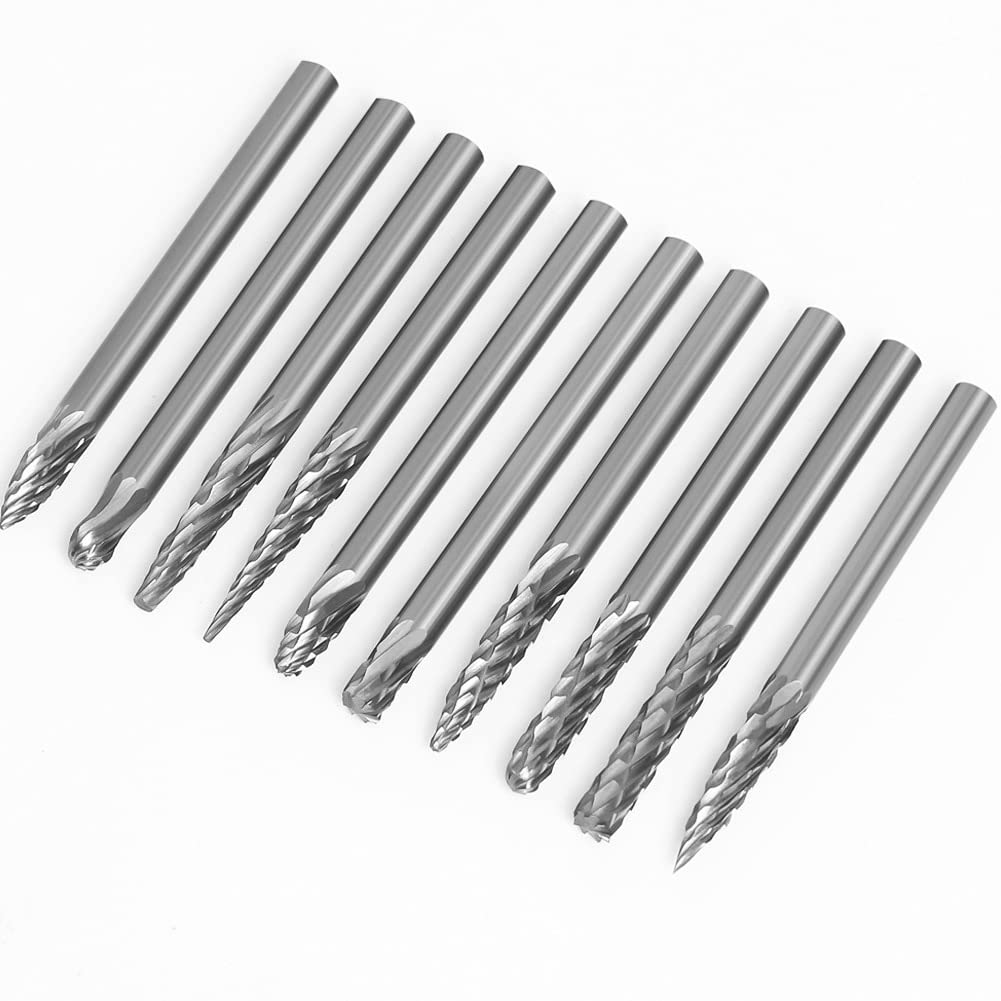 10pcs 3x3mm Milling Cutters Rotary Burrs Drill Bits Tungsten Carbide File Burr Suit Reamer Tools Cut Set