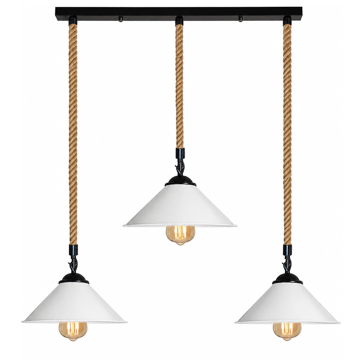 LEDSone Modern 3 Light Pendant Ceiling Lamp Adjustable Height Metal Shades 50cm Bar Nordic Style Hanging Fixture for Dining Room, Kitchen Island, Living Room, Bedroom